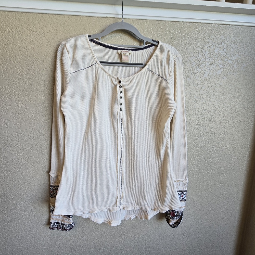 SUNDANCE CATALOG  Embroidered Beaded  Henley Size XS